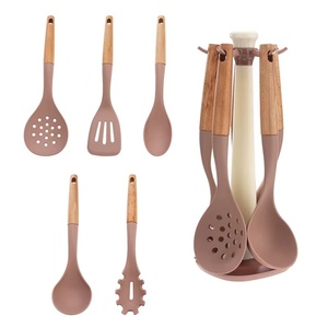 6-Piece Household Kitchen Cooking Utensils Set Spatula Spoon Heat Resistant <b>Silicone</b> Beech Wooden Kitchen <b>Tools</b> Set - Product Image 2