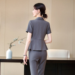 Women's Short Sleeve Suit Set Polyester Anti-Wrinkle Office Lady Professional Formal Wear Summer Work Uniform - Product Image 3