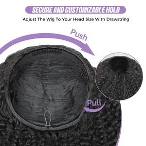 Capelli umani senza colla Afro crespo riccia mezza parrucca con coulisse senza usura e girati sopra i bordi 4C parrucca per principianti - Product Image 4