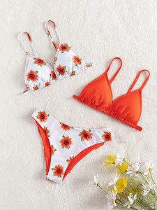 कस्टम लड़कियों Swimwear के 3 टुकड़ा सेट पुष्प प्रिंट बच्चों पेटी माइक्रो बिकनी बिकनी सेट - Product Image 3