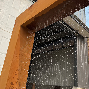 Fontaine murale décorative d'extérieur en acier Corten rouillé rouge Art Déco, résistante aux intempéries, avec cascade et LED, installation facile, sur pied - Product Image 3