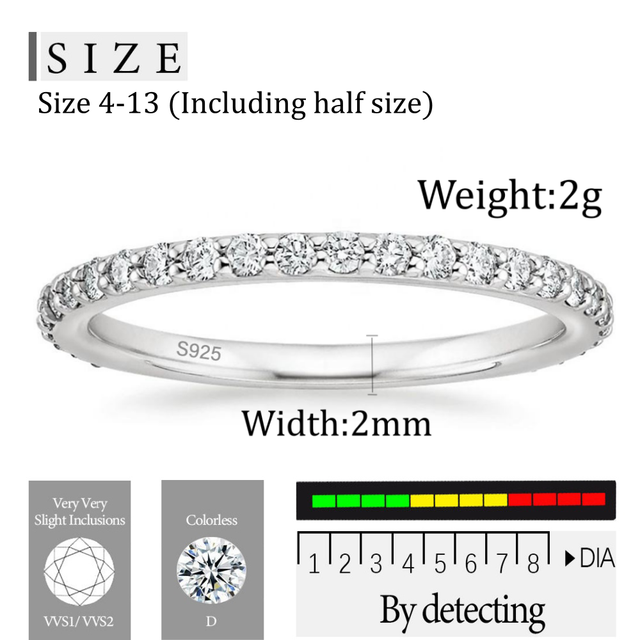 OAHLAN Wholesale Fine Jewelry 925 Sterling Silver Eternity Stackable Ring Promise Wedding Band Moissanite Rings for Women Girls