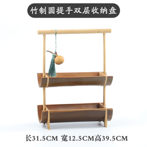 Bamboo Tea And <b>Snack</b> <b>Tray</b> Three Tiered With Handle Handmade Decorative For Home Living Room - Product Image 5