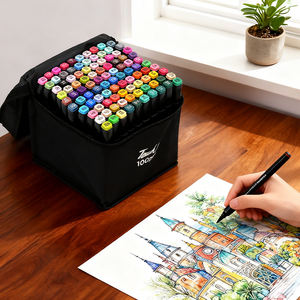 ปากกาเมจิกพลาสติก 100 สี สำหรับงานศิลปะ กราฟฟิตี แบบถาวร หัวคู่ ใช้แอลกอฮอล์ <span class=keywords><strong>เขียน</strong></span>ลื่น ชุดสำหรับวาดภาพและงาน DIY - Product Image 1