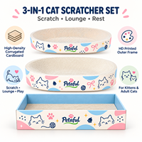 Petaful Ensemble Griffoir pour Chat Ovale Moderne 3-en-1 en Carton Ondulé Haute Densité Écologique, avec Tapis de Griffoir, Lit de Repos et Jouet