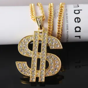 Người Đàn Ông Đồ Trang Sức Thời Trang Cổ Điển Retro Sáng Bóng Iced out Kim Cương Zircon Đô La Hình Dạng Hiphop Punk Mạ Vàng Mặt Dây Chuyền Vòng Cổ