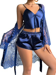 Tentazione di lusso in rete trasparente camicia da notte con scollo a V Pantaloncini all'americana <span class=keywords><strong>pigiama</strong></span> da <span class=keywords><strong>donna</strong></span> vendita calda elasticizzata in vita Set tessuto <span class=keywords><strong>estivo</strong></span> - Product Image 6