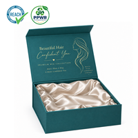 Boîte à rabat magnétique de luxe personnalisée avec estampage doré, en carton rigide vert foncé, pour emballage de perruques, extensions capillaires et produits de soin capillaire pour salons