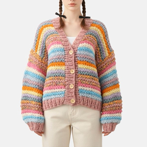 Nouvelle arrivée, veste décontractée <span class=keywords><strong>en</strong></span> tricot faite à la <span class=keywords><strong>main</strong></span>, cardigan <span class=keywords><strong>en</strong></span> crochet à manches longues pour l'hiver, mélange de <span class=keywords><strong>laine</strong></span>, cardigan arc-<span class=keywords><strong>en</strong></span>-ciel pour femmes, <span class=keywords><strong>pull</strong></span> - Product Image 2