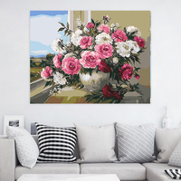 Çiçekler ve vazo akrilik boyama çiçek çizim tuval tarafından Handpainted ev dekor boya numaraları duvar sanatı resimleri el yapımı hediye