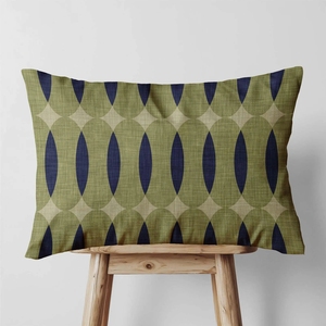 Housse de <span class=keywords><strong>coussin</strong></span> lombaire 100 % coton à motif géométrique abstrait vert olive et <span class=keywords><strong>bleu</strong></span> marine, pour canapé et chaise - Product Image 3
