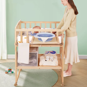 Station de soins pour bébé convertible 3 en 1 <span class=keywords><strong>Table</strong></span> à langer réglable, berceau à bascule et support de bain <span class=keywords><strong>Table</strong></span> à langer en bois massif pour la crèche - Product Image 3