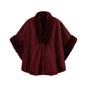 Women Stylish Faux Fur Lapel Shawl <b>Cloak</b> Casual Batwing Sleeve Cape Winter Warm Knitted Shawl for Party Snow Sports Trip - Product Image 5