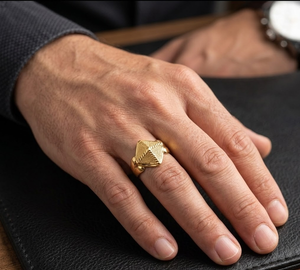 DIVYORO Signature Gold Plated <b>Mens</b> <b>Ring</b> Copper and Brass Fashion Jewelry Classic Statement Accessory for Modern Gentlemen - Product Image 4