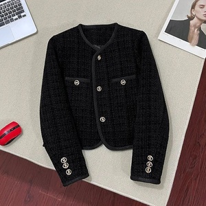 Noir petit parfum <span class=keywords><strong>manteau</strong></span> court 2025 nouveau printemps et automne mince Tweed à manches longues haut vestes pour femmes - Product Image 4