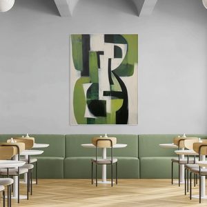 Contemporary Abstract <b>Canvas</b> <b>Print</b> Framed Artwork Green Black White Indoor Wall Decor Modern Style Wooden <b>Frame</b> - Product Image 4