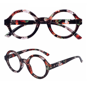 Gafas <span class=keywords><strong>de</strong></span> PC Redondas Vintage con Diseño Floral, Montura Óptica Retro con Patrón Floral Rojo para Mujer - Product Image 2