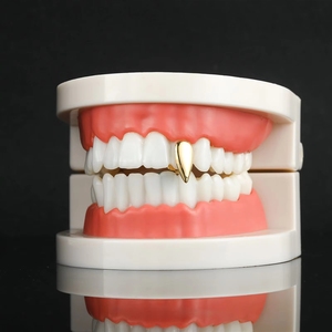 Grillz Hip Hop plaqué or véritable, motif crocs <span class=keywords><strong>de</strong></span> <span class=keywords><strong>vampire</strong></span> et petits crocs <span class=keywords><strong>de</strong></span> tigre, amusant pour Halloween, pour homme et <span class=keywords><strong>femme</strong></span>, pour un seul dentier. - Product Image 2