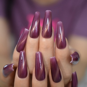 Raisin Violet Cat Eye Cercueil Ongles <span class=keywords><strong>Super</strong></span> <span class=keywords><strong>Long</strong></span> Couverture Complète Haute Qualité <span class=keywords><strong>Faux</strong></span> Ongles Acrylique Galaxy Abs Nail Art L5663 - Product Image 4