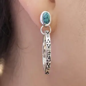 Pendientes de aro bohemios Native, deslumbrantes y delicados, Turquesa