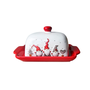 Plato para Mantequilla <span class=keywords><strong>de</strong></span> Cerámica Pintado a Mano con Calcomanía Navideña Blanca - Product Image 5