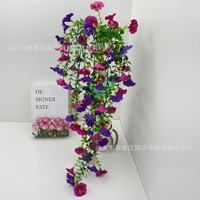 Fleurs artificielles en soie Violet Eucalyptus Morning Glory, guirlande à 5 branches pour décoration murale extérieure de mariage
