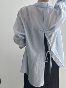 <span class=keywords><strong>Chemise</strong></span> légère à boucle de style chinois pour <span class=keywords><strong>femme</strong></span>, nouvelle collection d'été, haut à fente dorsale - Product Image 5