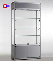 Vitrine en verre avec cadre en aluminium gris avec éclairage LED Étagères flottantes et miroir au dos pour vitrine de bijouterie