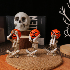 Nouvelle décoration de fête d'halloween résine artisanat pour la <span class=keywords><strong>maison</strong></span> tête de citrouille poupée 3 pièces ensembles décorations de bureau fournitures de <span class=keywords><strong>vacances</strong></span> accessoires - Product Image 5