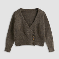 Vente en gros de service OEM Cardigan à boutons en laine mélangée marron selle pour femmes col V Boutons tortue style vintage