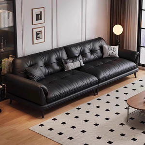 Sofá con estructura de madera maciza relleno de esponja de alta densidad de Asia Oriental y tapizado en piel de vacuno con capa de contacto superficial. - Product Image 3