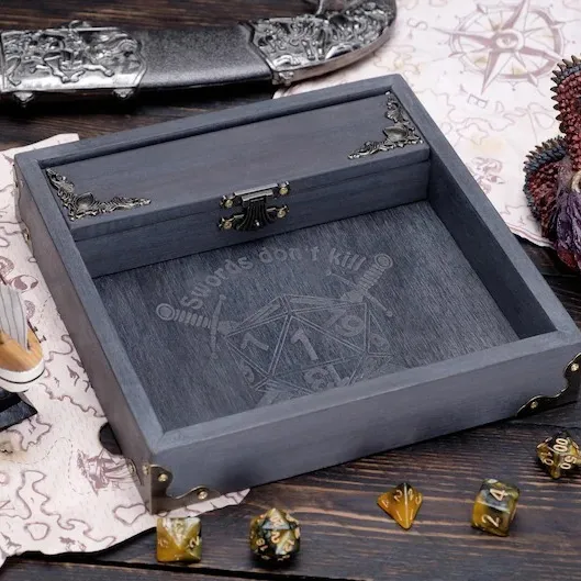WOODNB Portable Dragon Wooden Dice Box, Dice Tray for Dungeons and Dragons, DND Dice Set