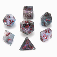 HS 7 buah Set dadu D20 RPG DND perak dengan Galaxy Swing biru Resin Glitter 16mm polihedral untuk permainan papan kartu