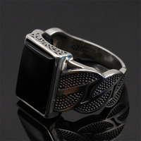 Bague pour homme en argent sterling 925 avec pierre noire, bagues islamiques pour homme