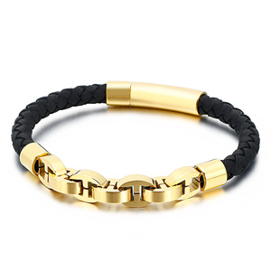 Bracelet en cuir véritable tressé en titane et acier inoxydable personnalisé <span class=keywords><strong>KALEN</strong></span> pour hommes - Product Image 1