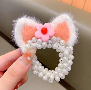 آذان القطة للأطفال لؤلؤ لطيف فتاة صغيرة كعكة الشعر ربطة شعر للفتيات اكسسوارات ربطة شعر غطاء رأس قطيفة - Product Image 5