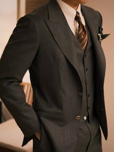 Ensemble de costume <span class=keywords><strong>homme</strong></span> sur mesure haut de gamme fait main, revers élégant, mode professionnelle, anti-plis, couleur unie, coupe slim, style smoking - Product Image 1