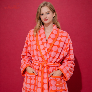 <span class=keywords><strong>Bata</strong></span> <span class=keywords><strong>de</strong></span> Baño <span class=keywords><strong>de</strong></span> Felpa para <span class=keywords><strong>Mujer</strong></span>, Súper Suave, Personalizada, con Puntos Naranjas, <span class=keywords><strong>de</strong></span> Secado Rápido, 100% Algodón, <span class=keywords><strong>de</strong></span> Lujo, para Uso Doméstico - Product Image 3