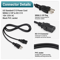 Câble d'alimentation pour ordinateur 18AWG 10A 125V IEC C13 NEMA 5-15P, cordon d'alimentation CA pour PC de bureau, moniteur, imprimante, serveur (vente en gros)
