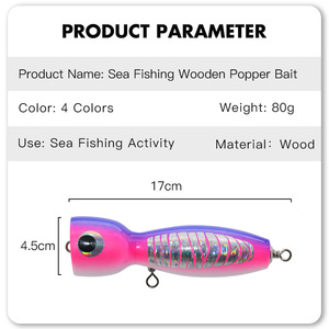 Di alta qualità OEM 17cm 80g 4 colori in legno artificiale Popper pesca esca <span class=keywords><strong>per</strong></span> la pesca in acque profonde pesca in barca grande gioco di tonno esca - Product Image 2