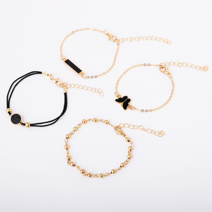 Conjunto de Pulseras de Moda con Dijes, Chapado en Oro, Aleación, Mariposa, Cuentas Negras, Joyería Moderna para Mujer, 4 Piezas - Product Image 2