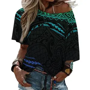 2022 New Fashion Casual Polynesian Tattoo Top Plus Size One Shoulder Blouses Shirts Tonga Tribal Tatau Blouses Elegant Women