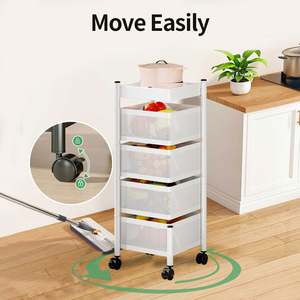 Rotating Storage <b>Rack</b>, <b>Rolling</b> Cart with Metal Wire Basket Fruit Vegetable Basket for Kitchen Metal Storage Tower Basket Shelves - Product Image 4