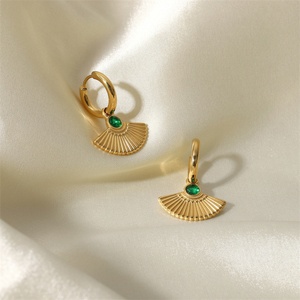 New Design Vintage Jewelry Fan Shape <b>Crystal</b> Stone <b>Earring</b> Stainless Steel Gold Hoop Charm <b>Earrings</b> - Product Image 5