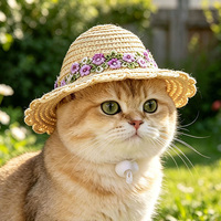 Sombrero de Paja Bordado para Mascotas, Perros y Gatos, Protección Solar para Verano, Gorra Transpirable para Mascotas