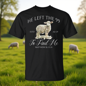 Camiseta cristiana He Left The 99 To Find Me Matthew 18:12-24 Lamb Design para adultos, unisex, manga corta, cuello redondo - Product Image 3