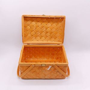 Custom Items <strong>Small</strong> Bamboo Picnic Storage <strong>Basket</strong> Wholesale Picnic <strong>Basket</strong> with Adjustable <strong>Handles</strong> - Product Image 2