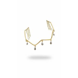 Diadème en cristal doré |   Couronne de mariée minimaliste |   Élégante coiffe de mariage |   Bijoux modernes pour la mariée - Product Image 3
