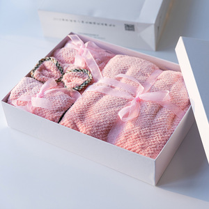 Juego de toallas de baño Jiemeirui de 4 piezas, toallas rosas con jacquard, con gorro para el cabello y lazos, para el hogar o como regalos corporativos. - Product Image 5