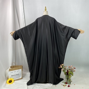 Luxury Women <b>Abaya</b> Gorgeously Sparkle Diamonds Border Fashion Split Cuff Big Sleeves Satin Muslim Islamic Dubai Open <b>Abaya</b> 1427# - Product Image 5